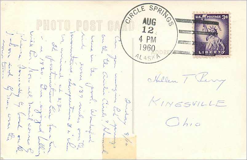 CPM Circle Springs Hotel Alaska 1960 — Back