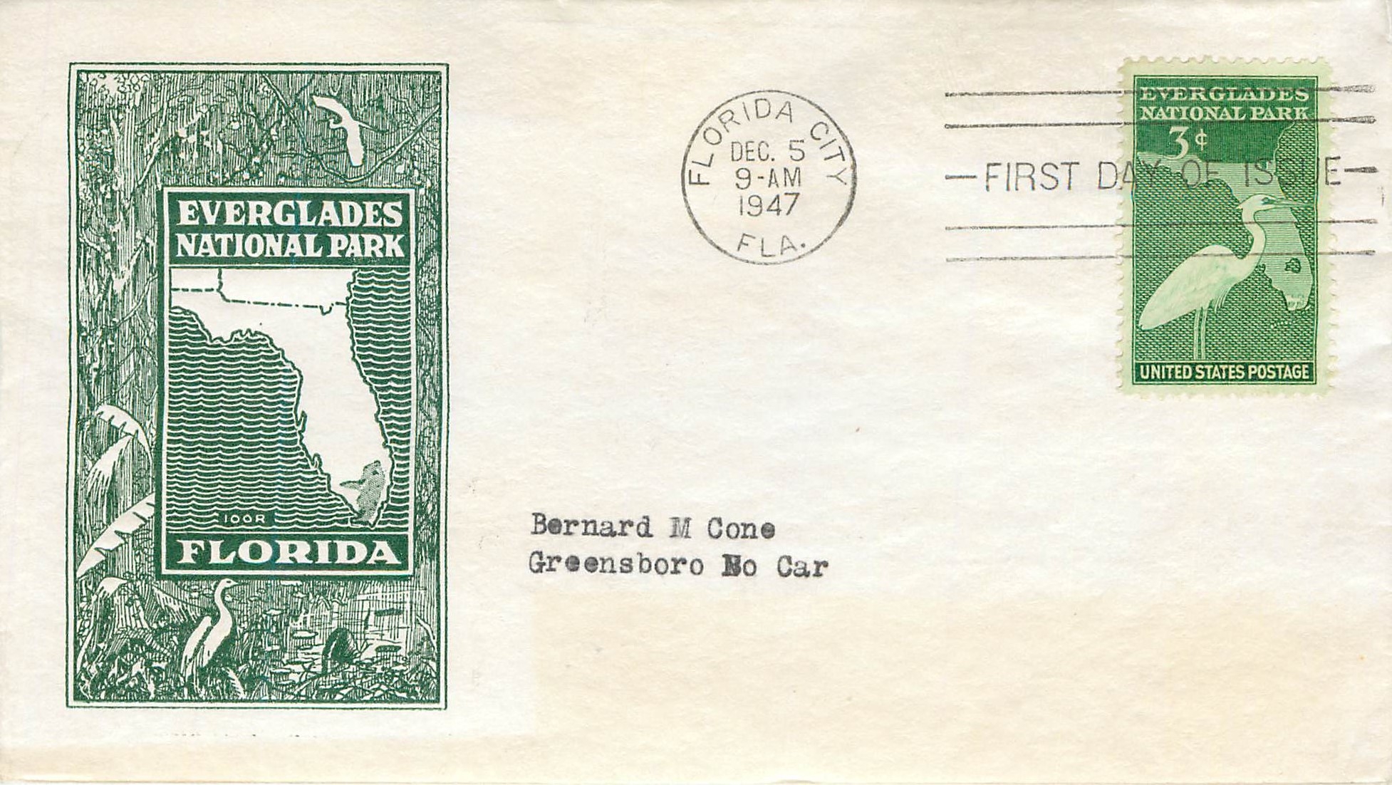 Lettre Cover Etats-Unis FD 1947 Everglades National Park Florida
