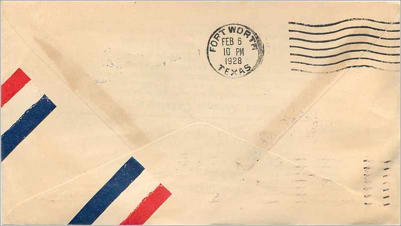 Lettre Cover Etats-Unis Fist Flight Dallas Galveston Houston 1928 — Verso