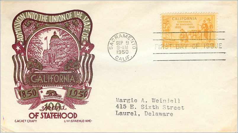 Lettre Cover Etats-Unis FDC California Statehood 1950