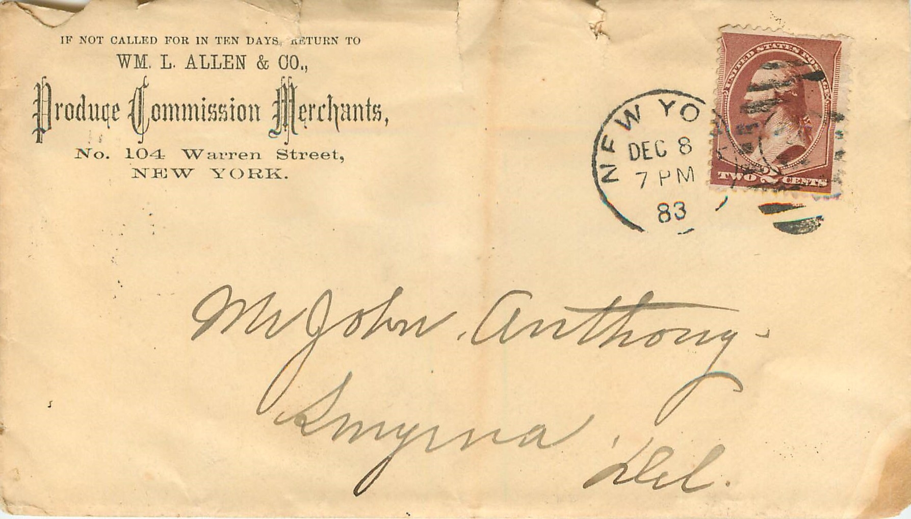Lettre Cover Etats-Unis 2c Allen New York 1883