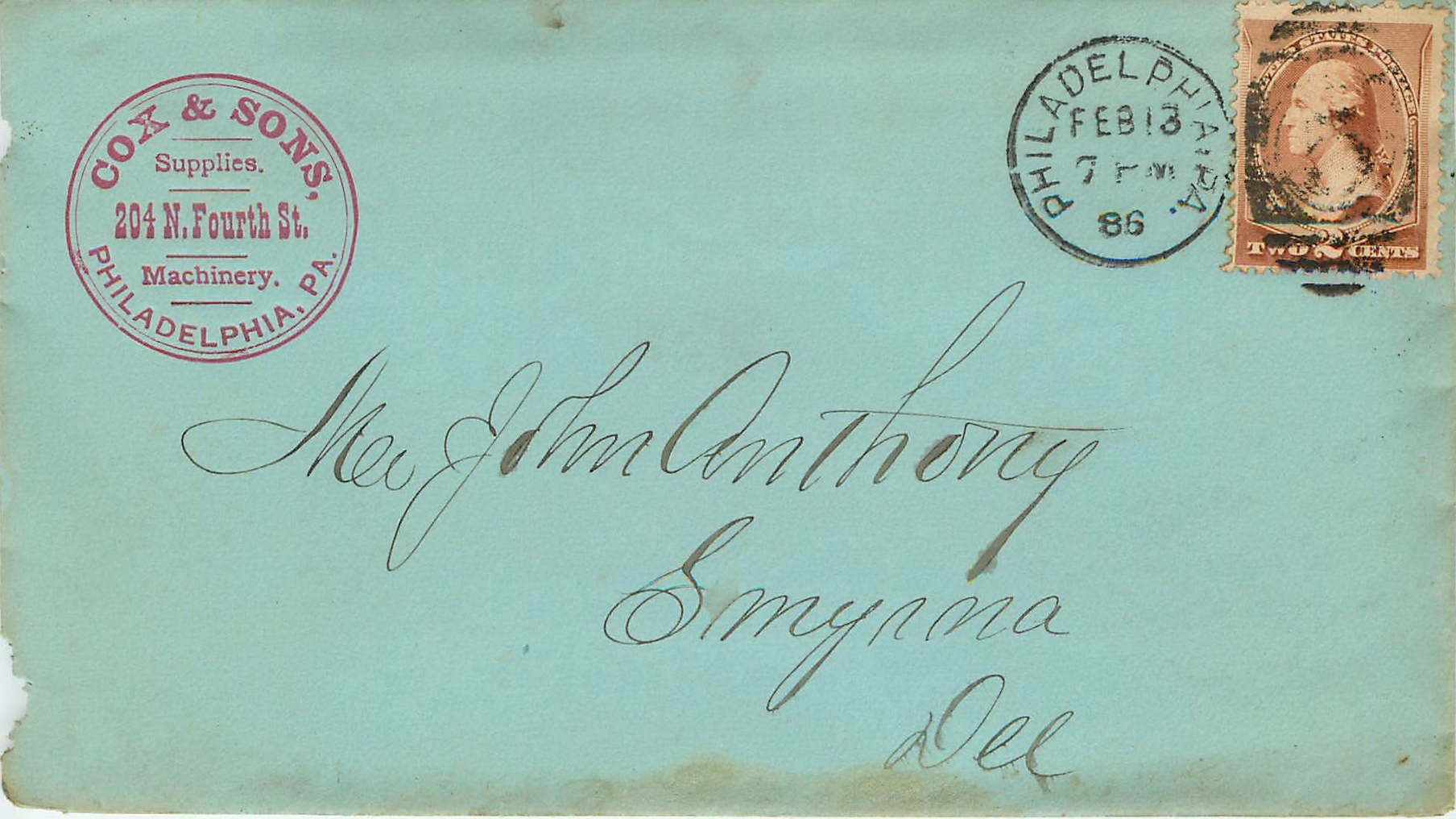 Carte postale de Philadelphia — Cox & Sons — timbre 2 cents