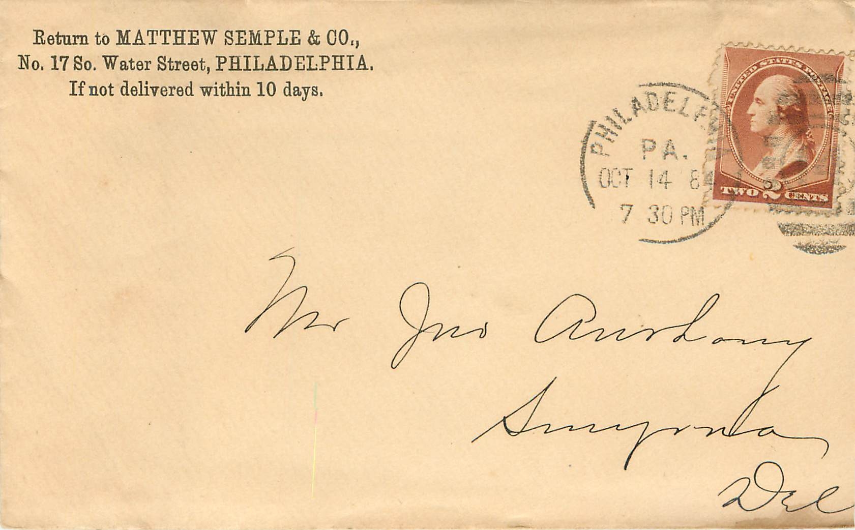 Lettre Cover Etats-Unis 2c Philadelphia 1884
