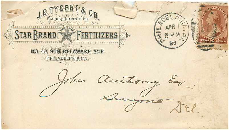 Lettre Cover Etats-Unis 2c Tygery Fertilizers 1886