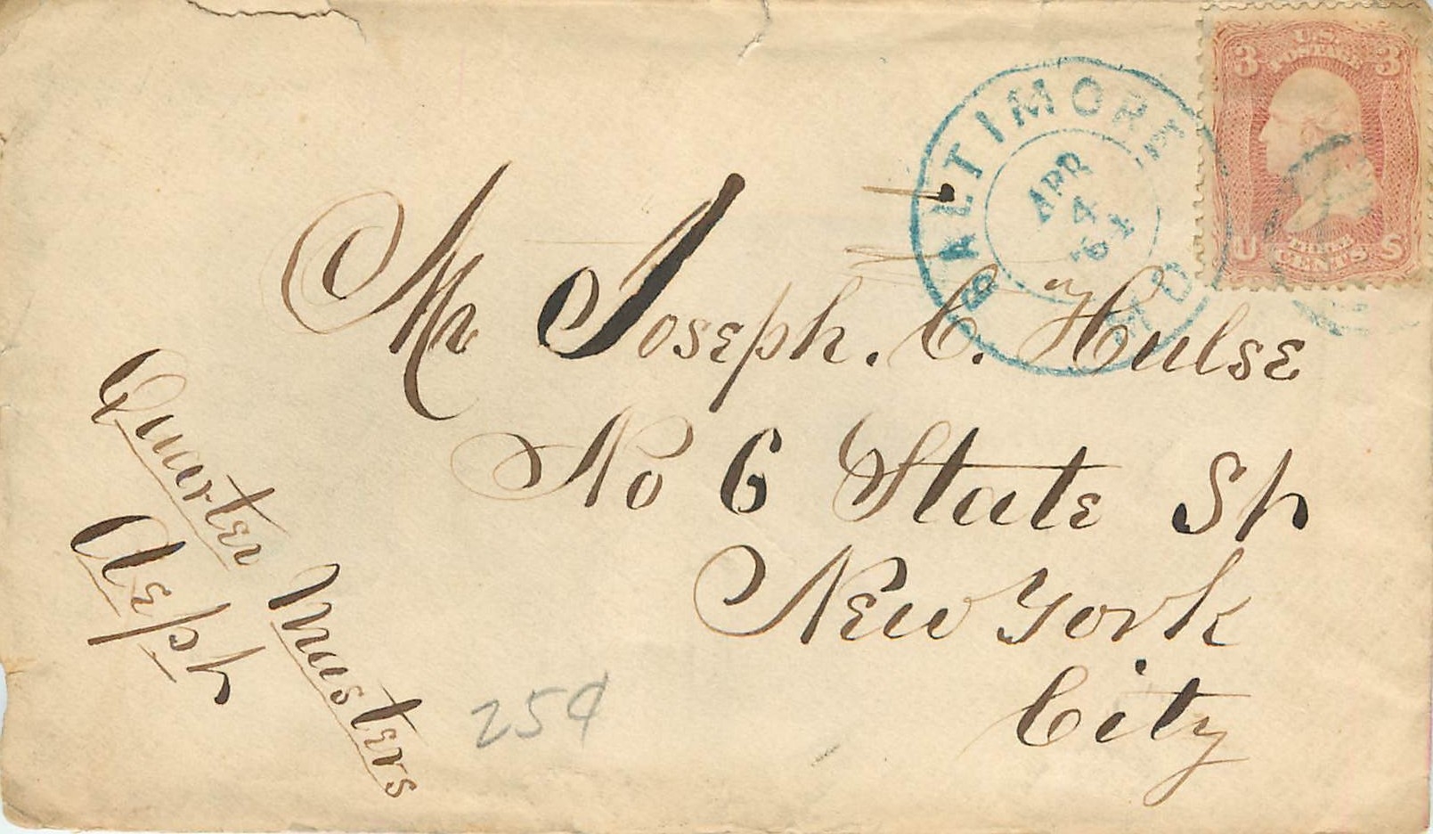 Lettre Cover Etats-Unis 3c Baltimore 1864