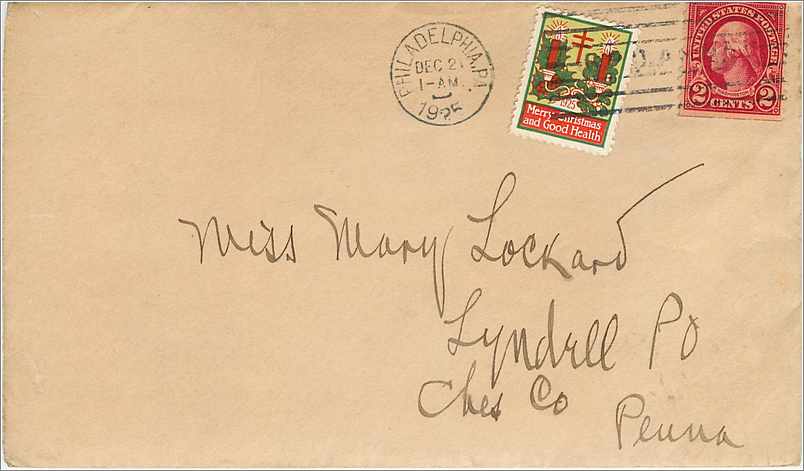 Lettre Cover Etats-Unis 2c + Christmas label 1925 Philadelphia