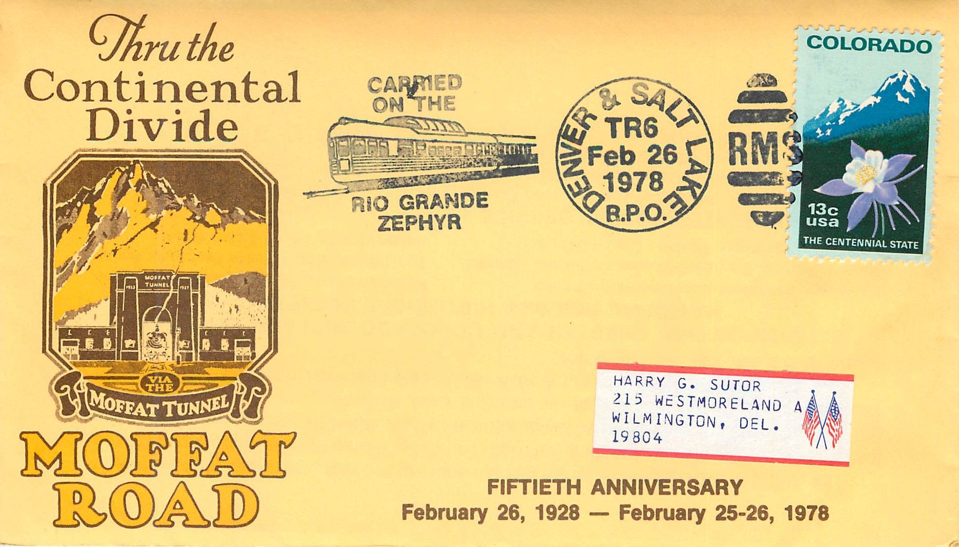 Lettre Cover Etats-Unis Colorado Denver & Salt Lake 1978 Moffat Road