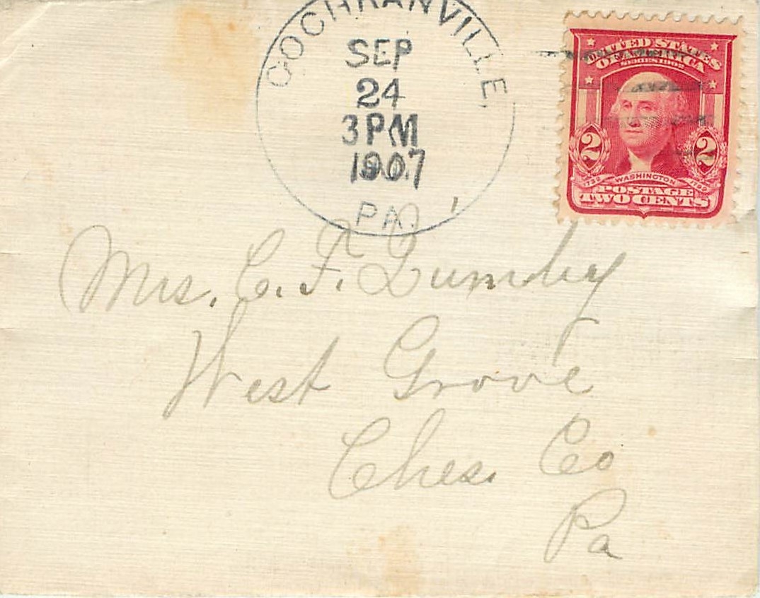 Lettre Cover Etats-Unis 2c Cochranville 1907