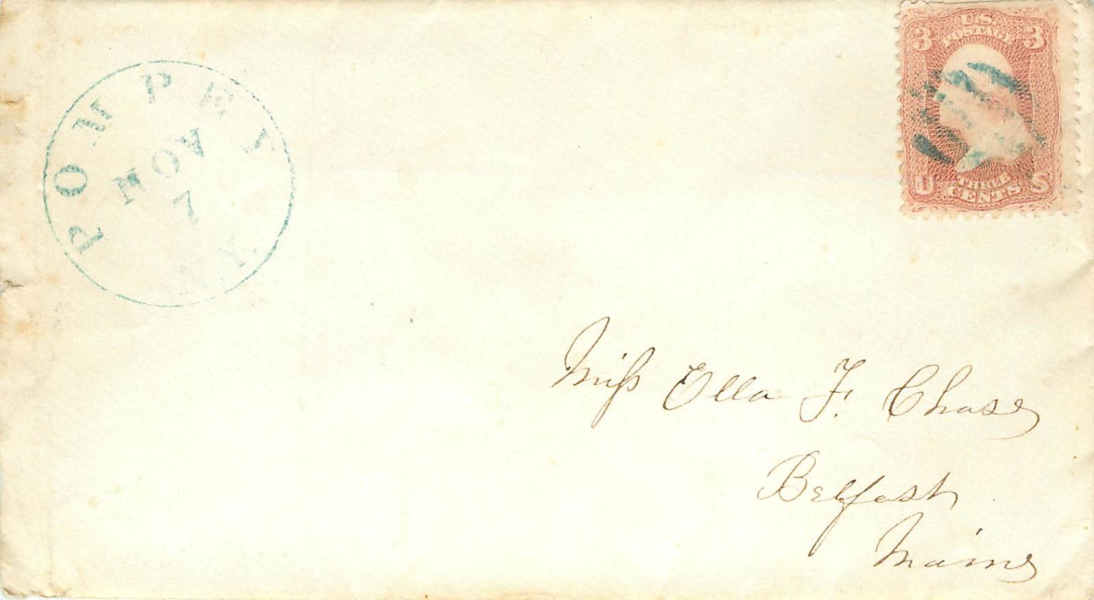 Lettre Cover Etats-Unis 3c Pompey