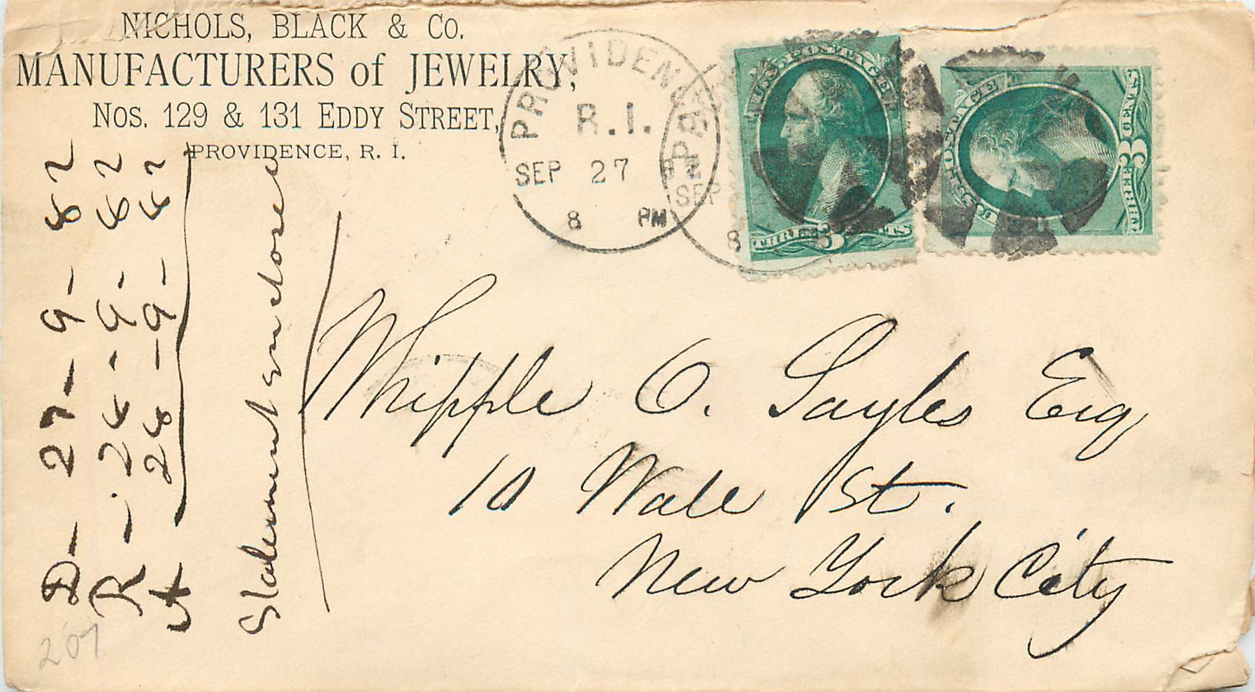 Lettre Cover Etats-Unis 3c Jewelry Bijoux Providence