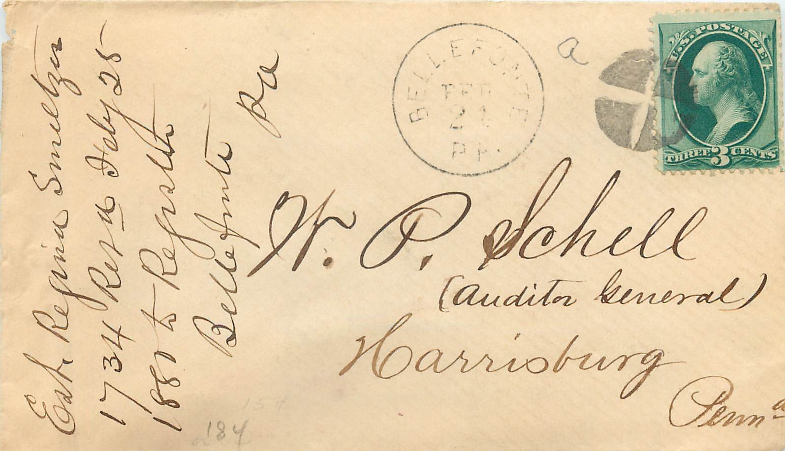 Lettre Cover Etats-Unis 3c Bellefonte