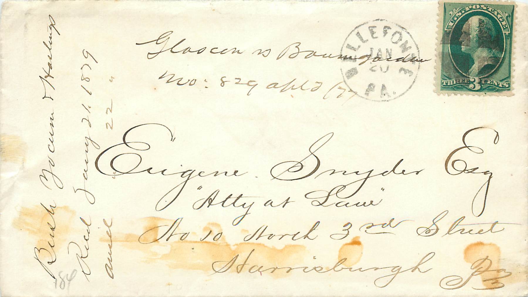 Lettre Cover Etats-Unis 3c Bellefonte