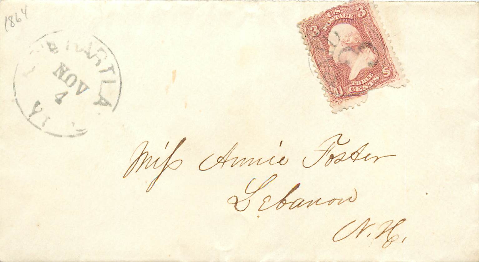 Carte postale américaine — 4 novembre 1864 — éditeur inconnu, n° de série non visible