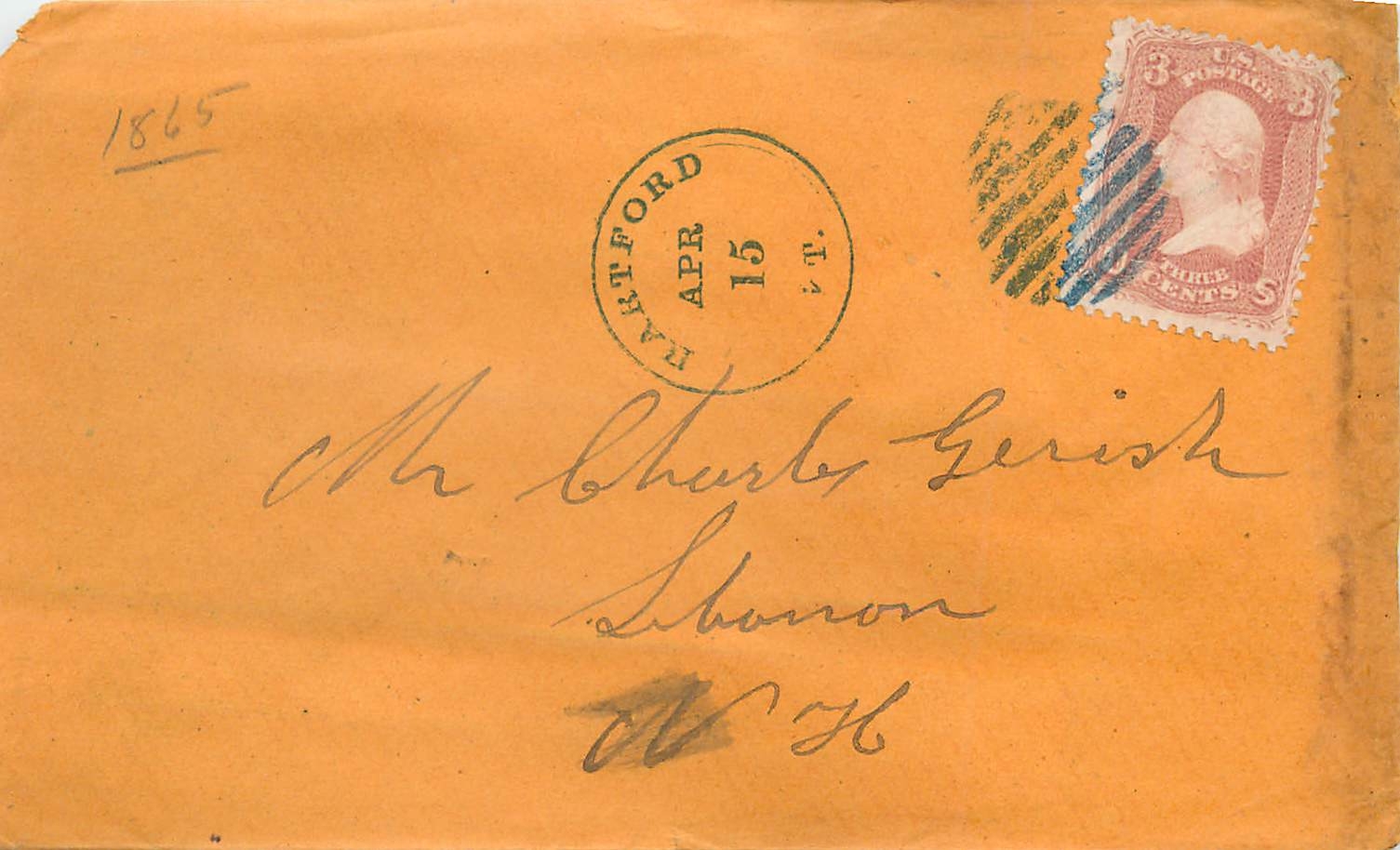 Hartford — lettre datée 1865 — timbre 3 cents