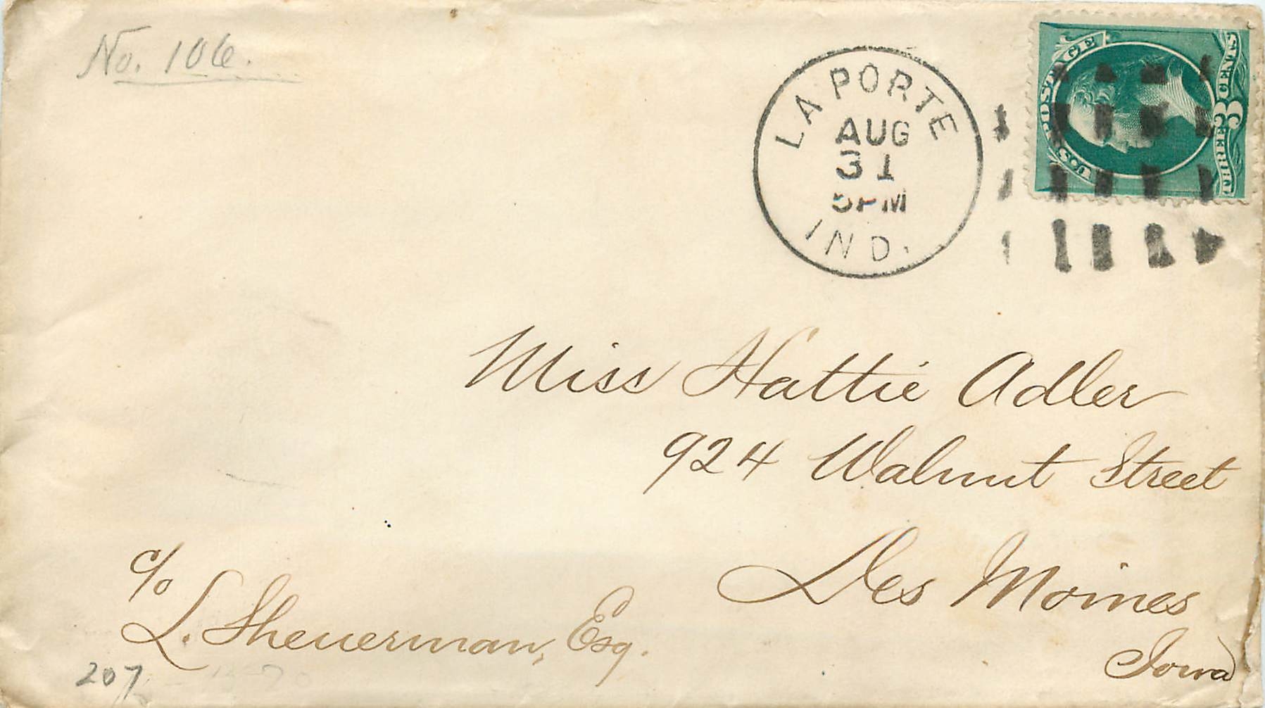 Lettre Cover Etats-Unis 3c La Porte