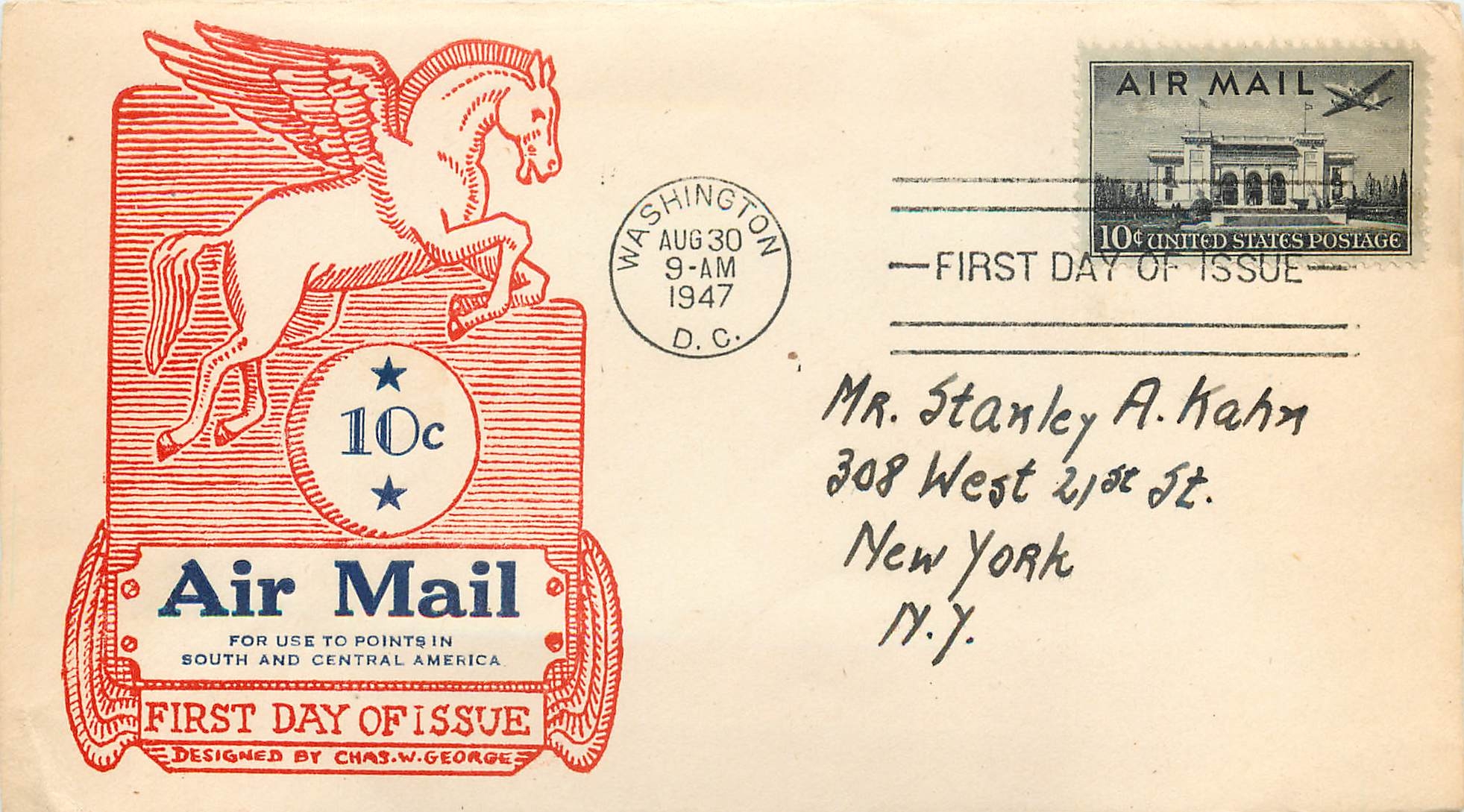 Lettre Cover Etats-Unis FDC Pegase Horse 30 AUG 1947 Washington