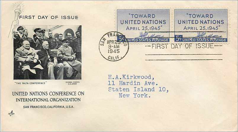 Lettre Cover Etats-Unis FDC United Nations UNO Yalta Conference Roosevelt Stalin Churchill 1945 Mili