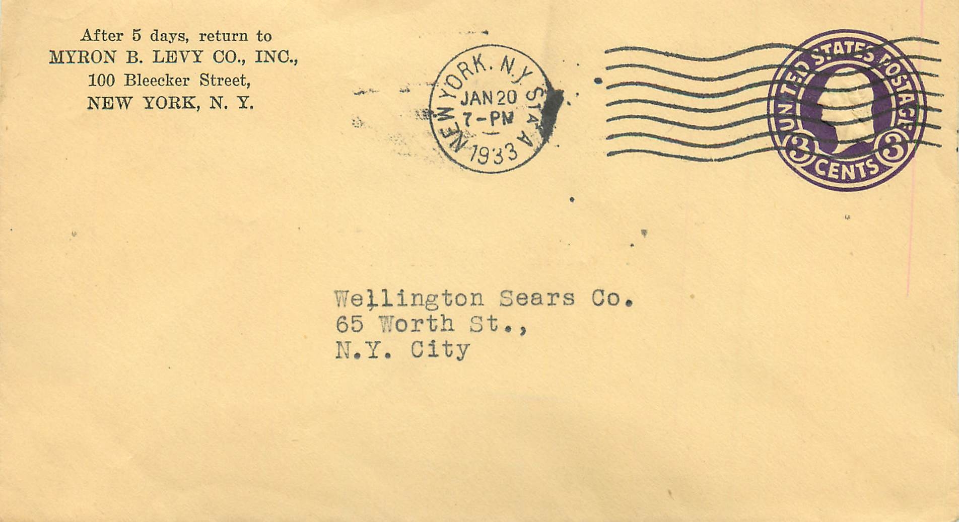 Lettre Cover Etats-Unis Stationary 3c New York 1933