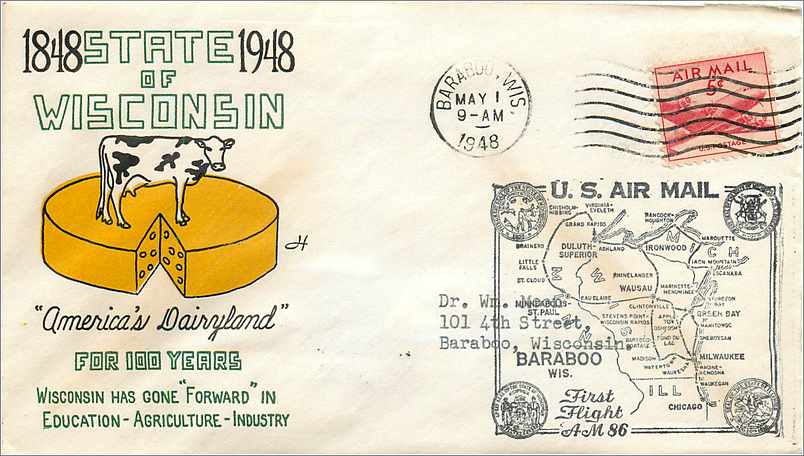 Lettre Cover Etats-Unis MAY 1948 Wisconsin Vache Cheese Fromage Barabo