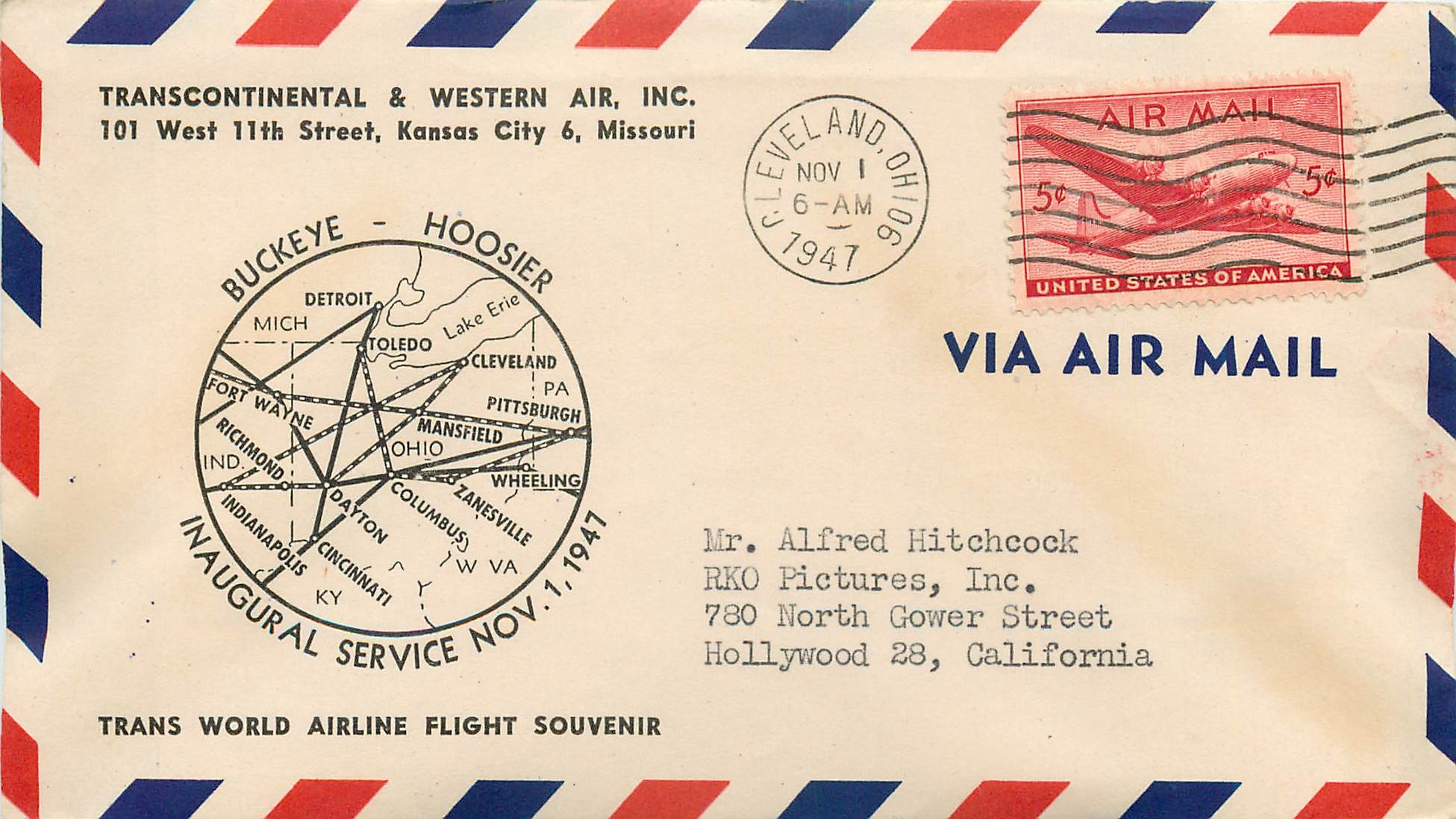 Lettre Cover Etats-Unis NOV 1 1947 Buckeye Hoosier  