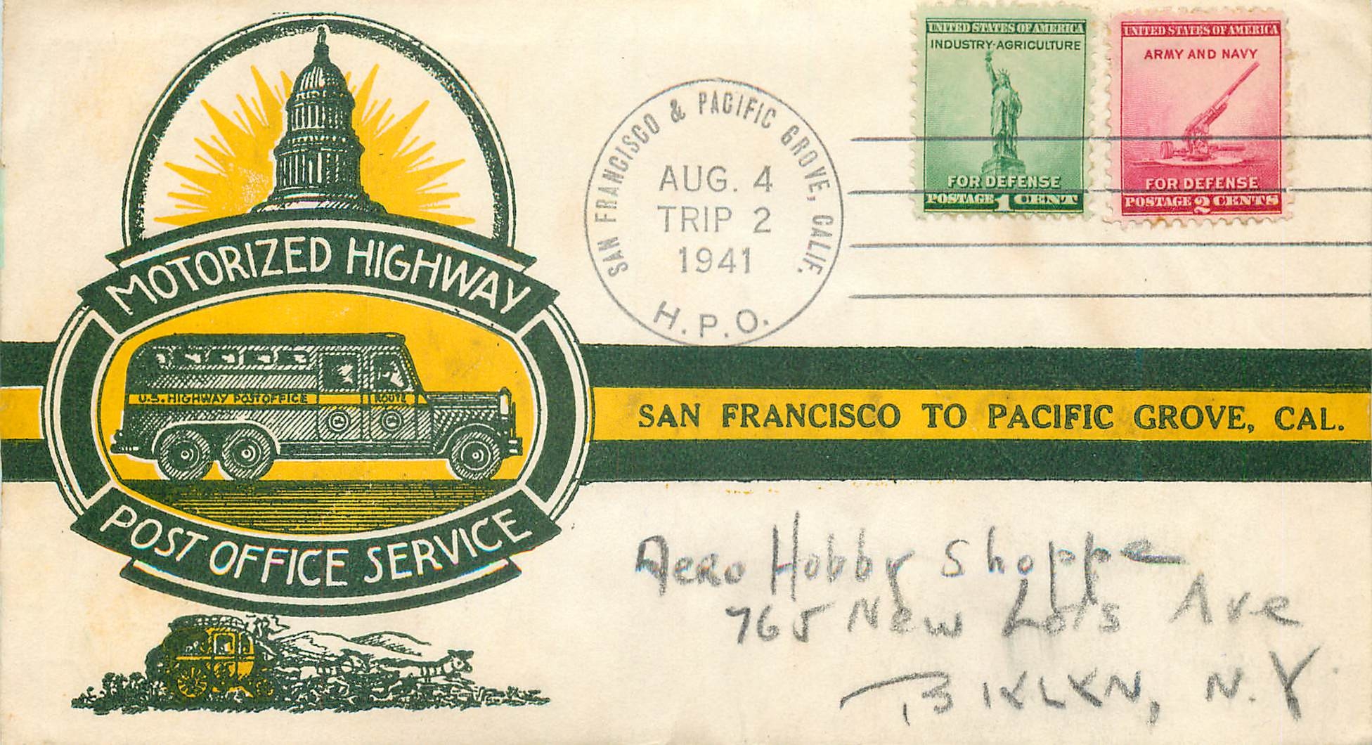 Lettre Cover Etats-Unis  Motorized Highway Post Office Service Autobus 1941 San Francisco Pacific Gr