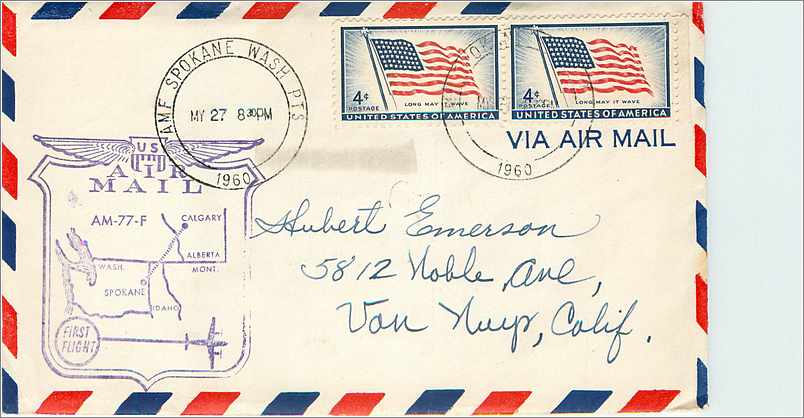 Lettre Cover Etats-Unis  Air Mail 1960 Spokane Calgary First flight
