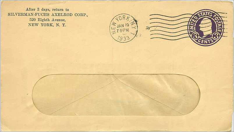 Lettre Cover Etats-Unis Stationary 3c New York Silverman Fuchs Axelrod Corp 1933