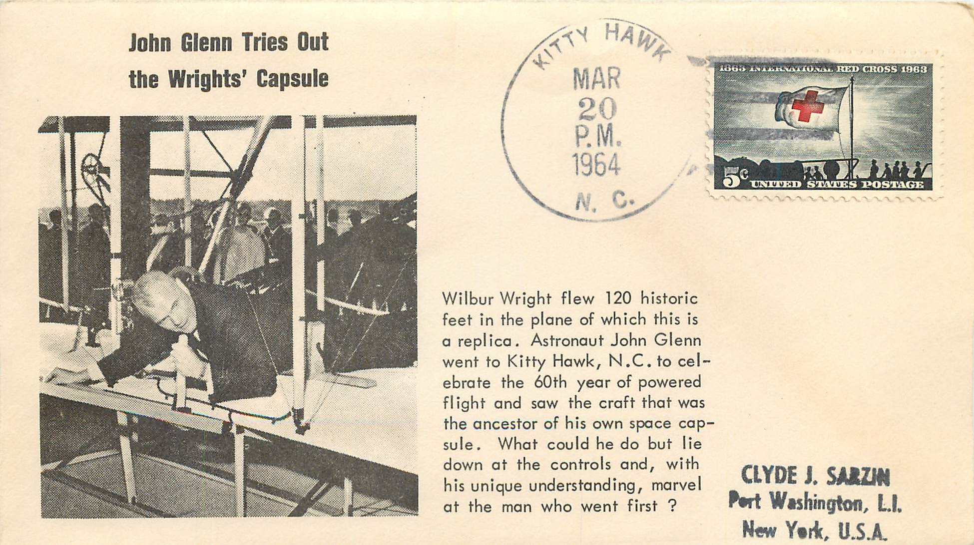 Lettre Cover Etats-Unis Wilbur Wright Kitty Hawk 1964