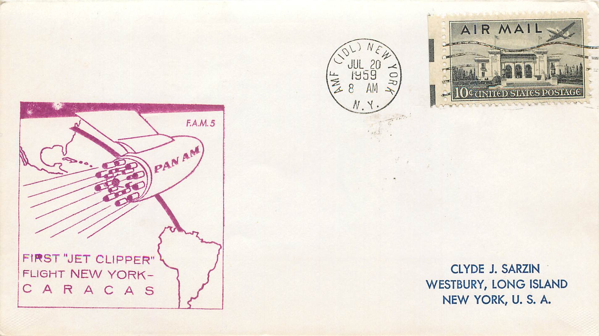 Lettre Cover Etats-Unis First Jet Clipped New York Caracas 1959