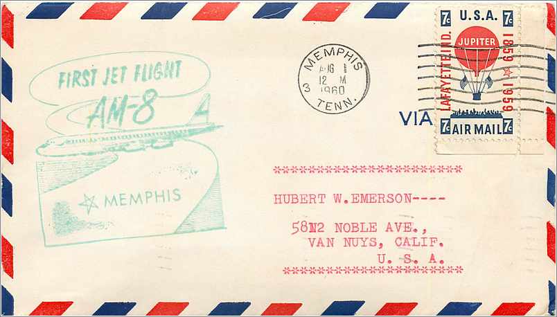 Lettre Cover Etats-Unis First Jet flight AM 8 Memphis 1960