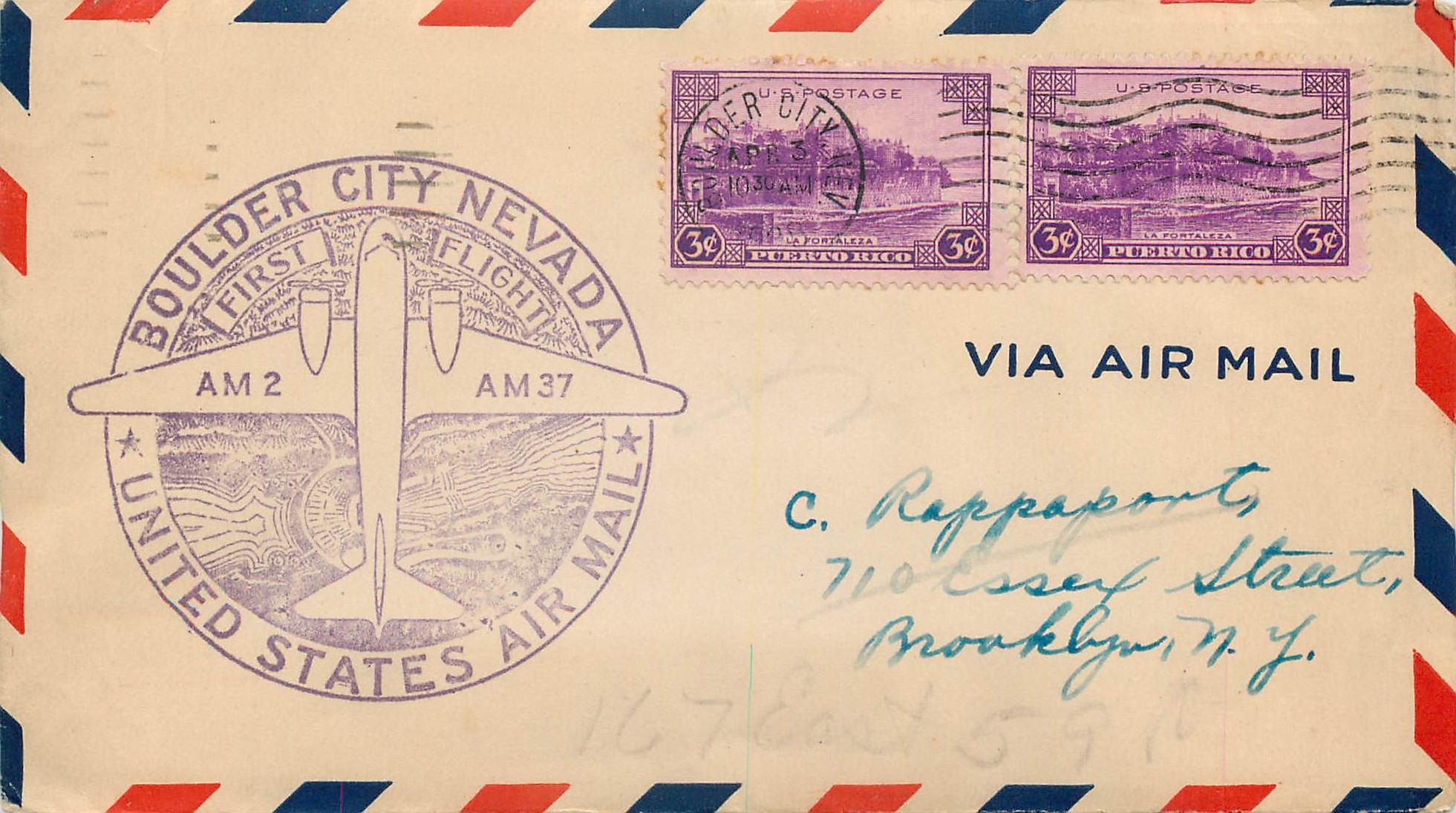 Lettre Cover Etats-Unis Boulder City Nevada AM 2 1938
