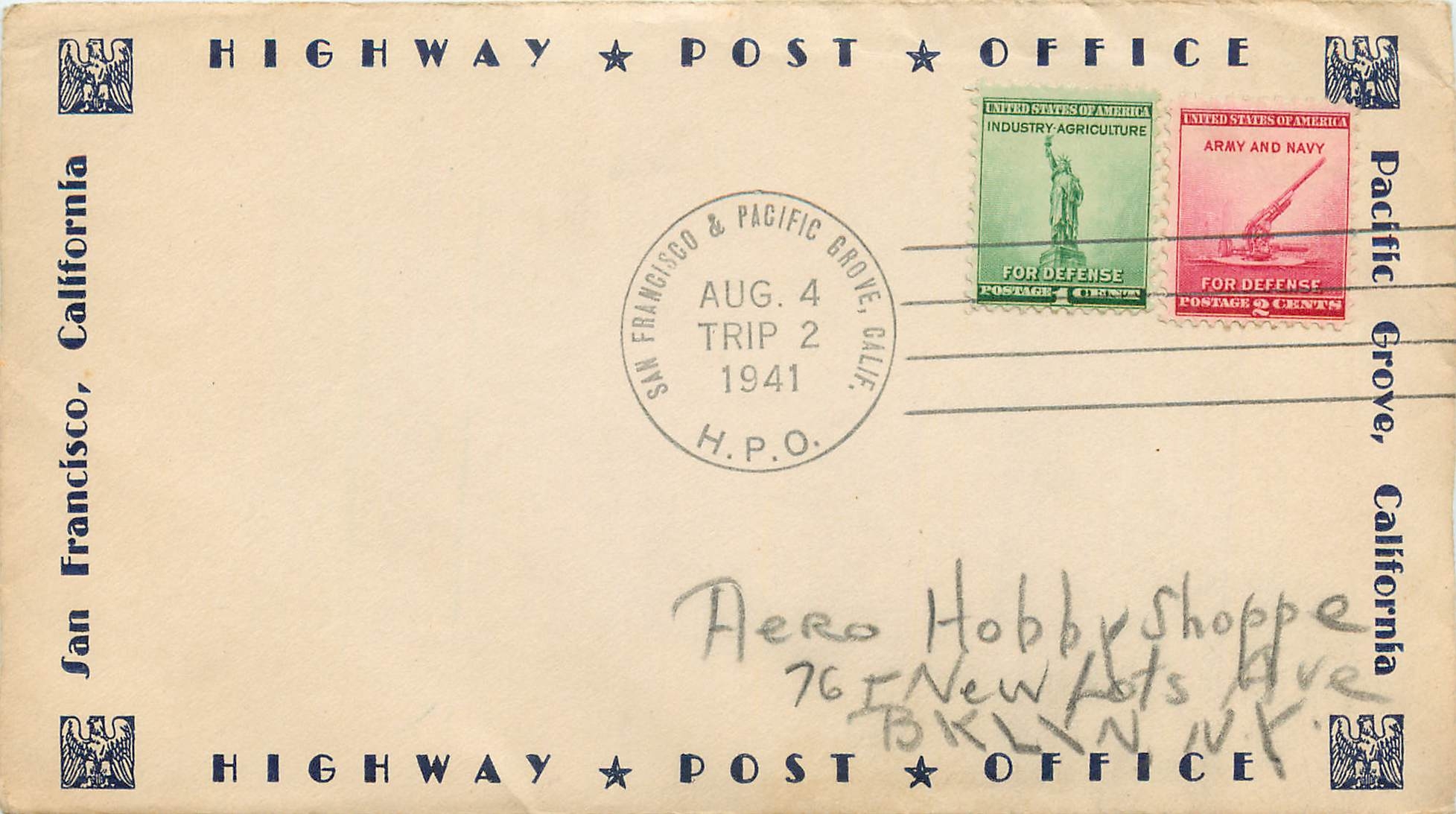 Lettre Cover Etats-Unis Highway Pacific Grove 1941