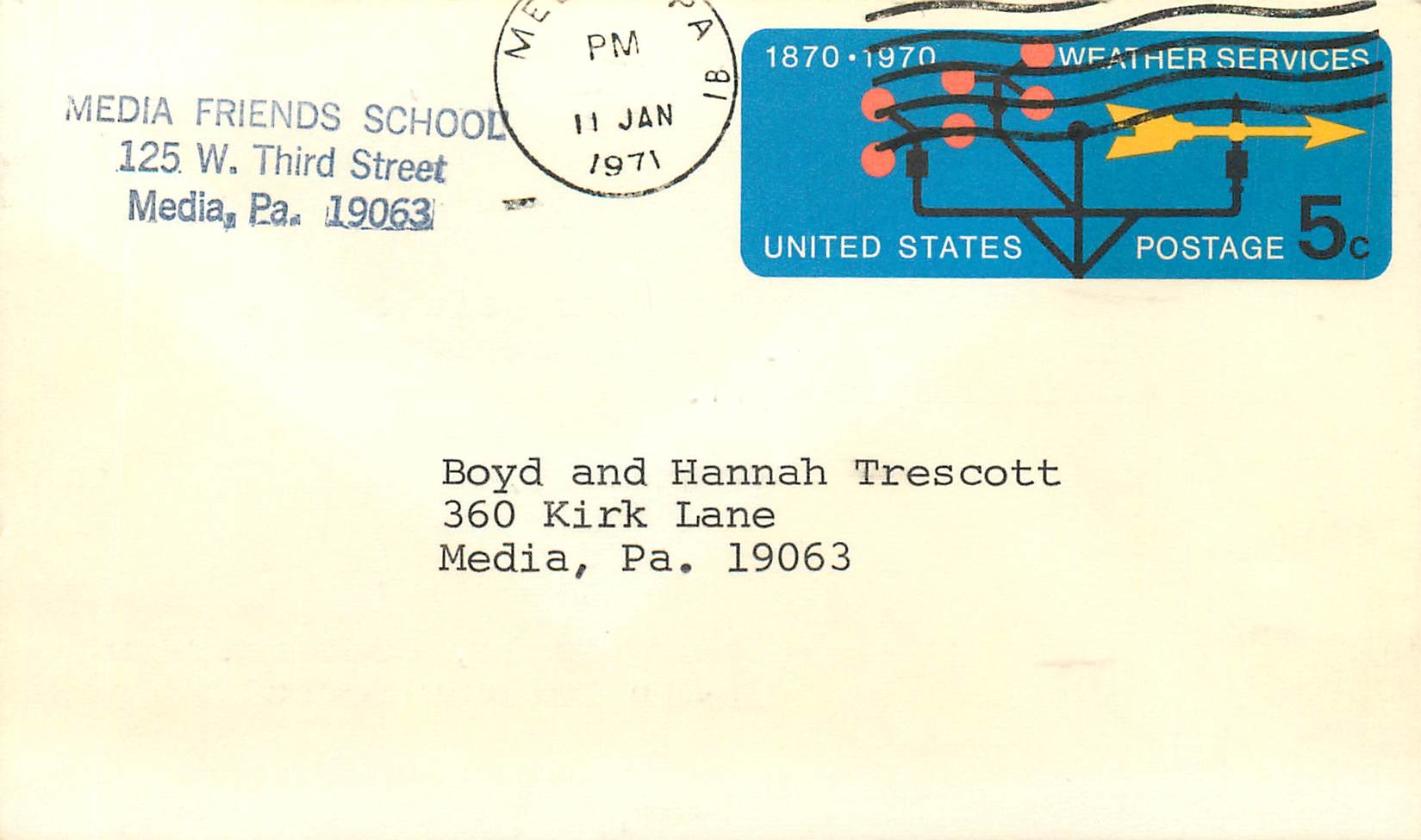Lettre Cover Etats-Unis Stationary 5c 1971 Media 