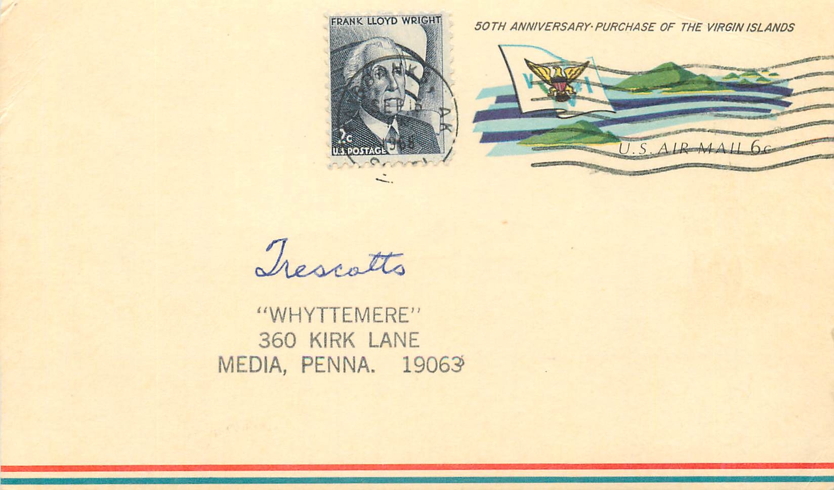Lettre Cover Etats-Unis Stationary 6c Frank Lloyd Wright 1968