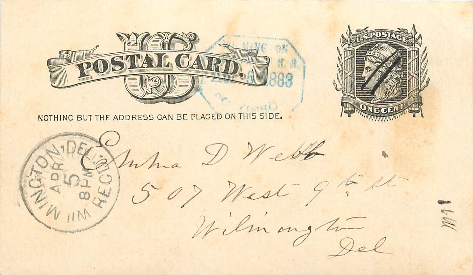 Wilmington, Delaware — Décès d'une sœur — Carte postale américaine de 1888