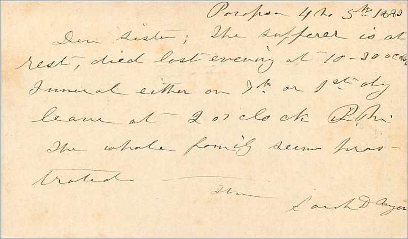 Wilmington, Delaware — Décès d'une sœur — Carte postale américaine de 1888 — Rückseite
