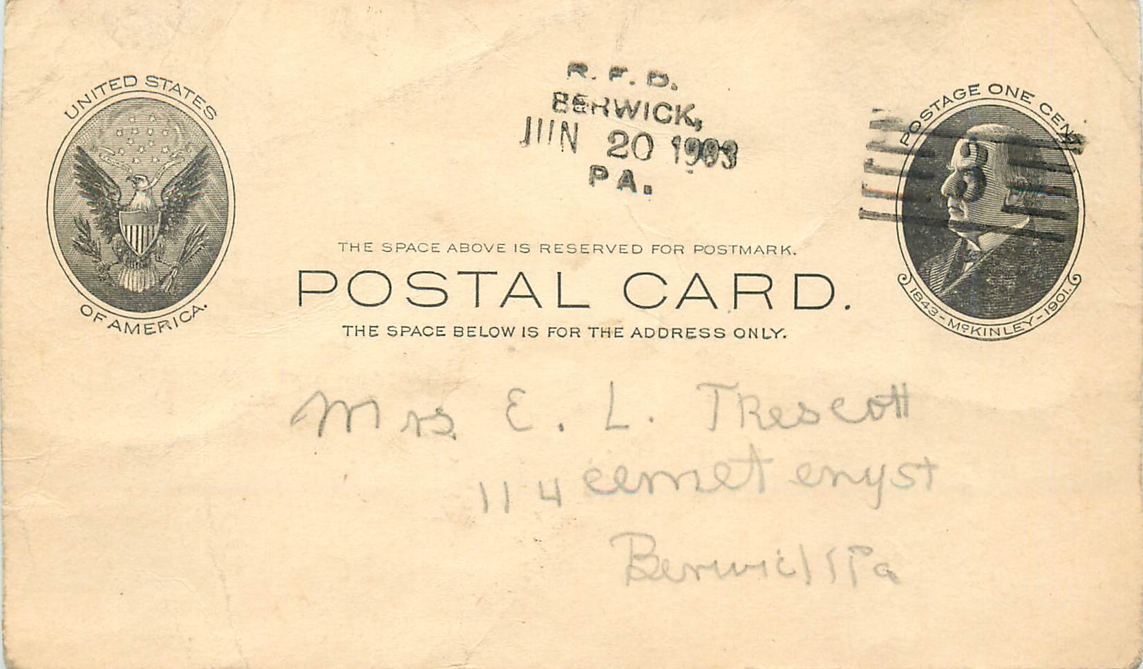 Lettre Cover Etats-Unis Stationary Mc Kinley 1903