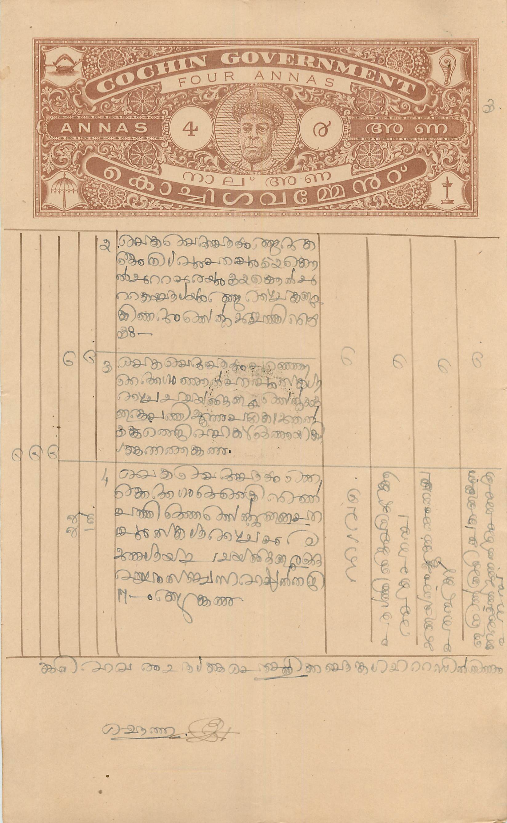 Inde India Fiscal Revenue Court Fee Princely State  Cochin