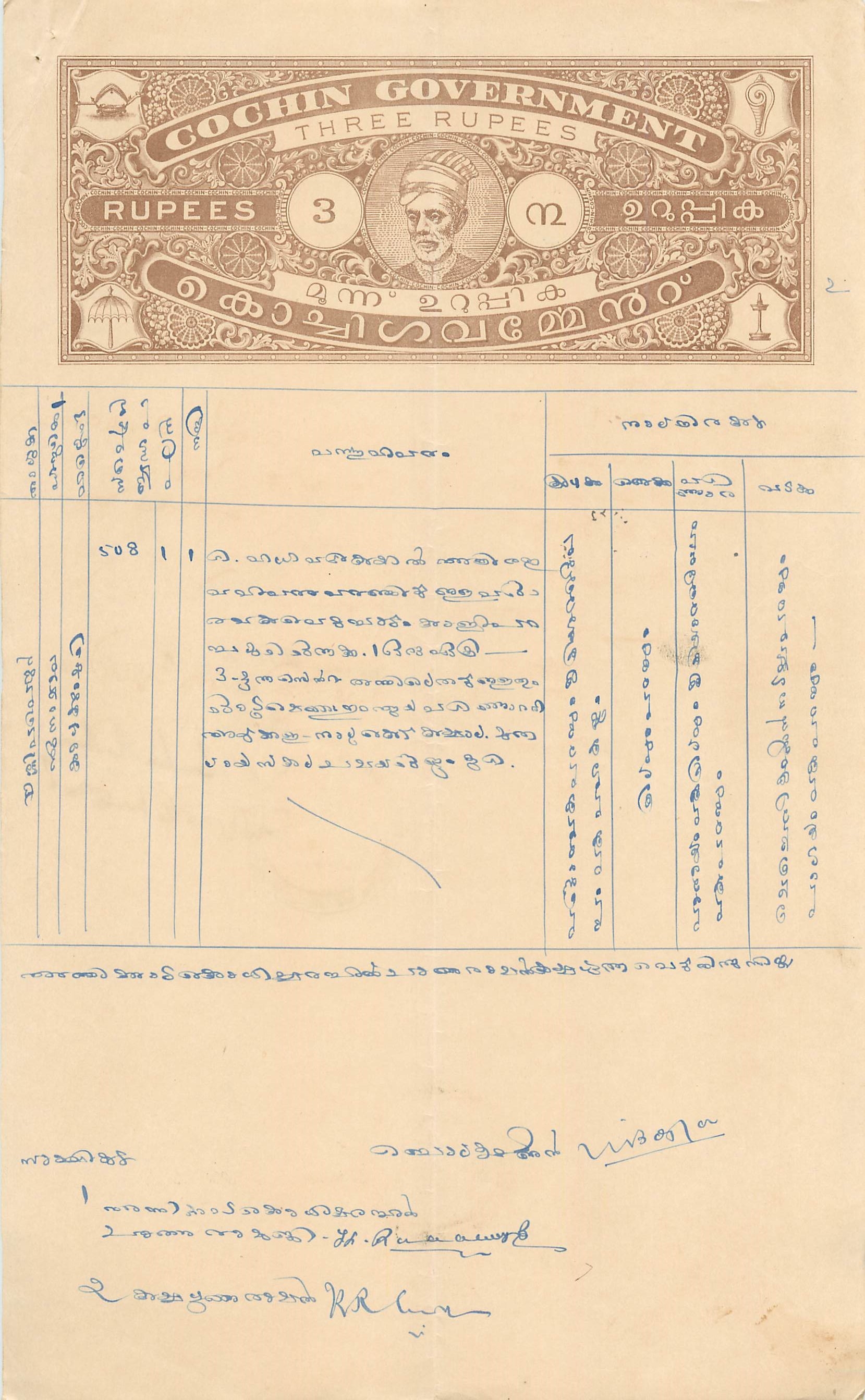 Inde India Fiscal Revenue Court Fee Princely State  Cochin
