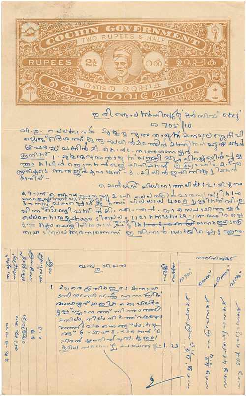 Inde India Fiscal Revenue Court Fee Princely State  Cochin