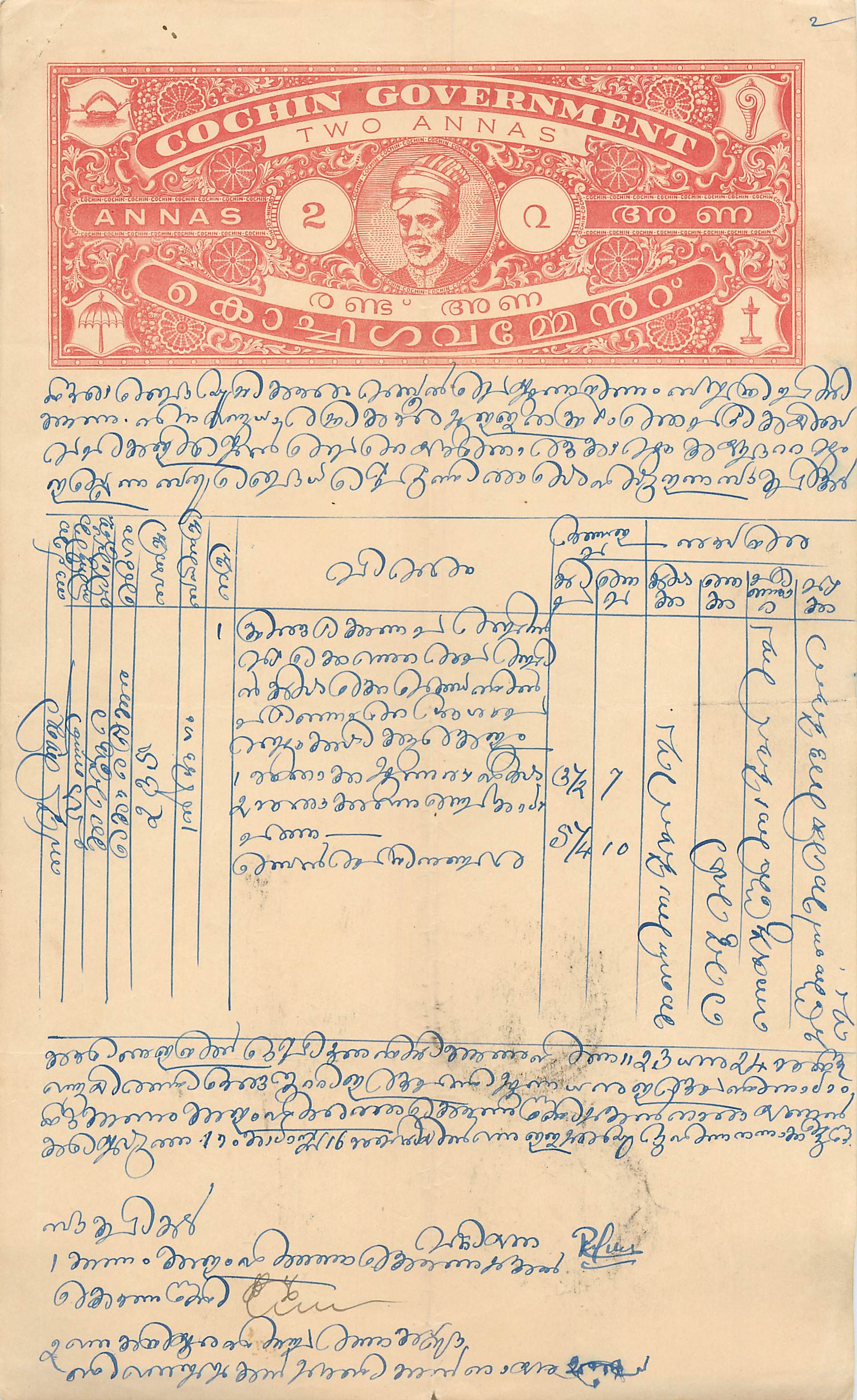Inde India Fiscal Revenue Court Fee Princely State  Cochin