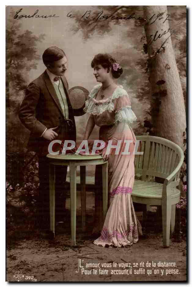 Couple en amoureux — scène de jardin — éditeur Diger, n° 342