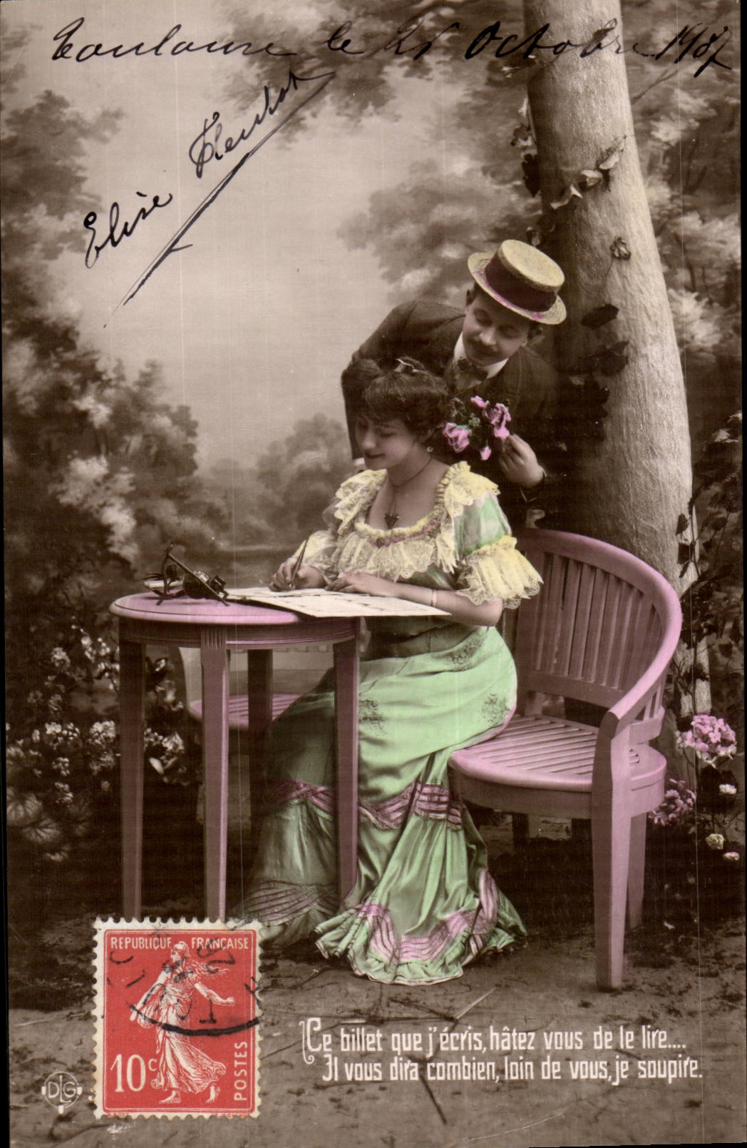 Jeune femme écrivant à son amoureux — Éditeur Élise Fleurier, n° de série non visible