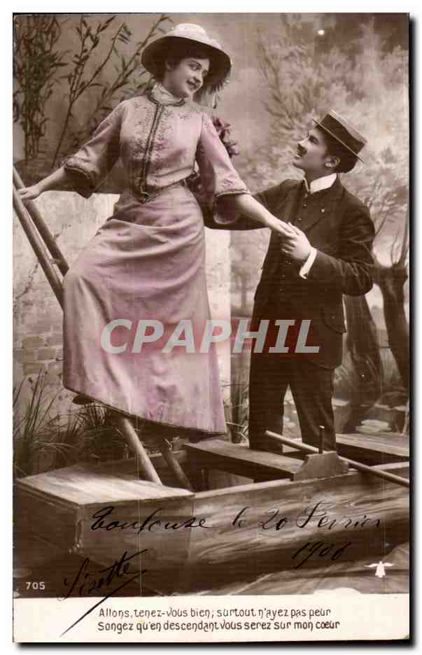 Jeune femme sur un ponton — couple en scène — éditeur anonyme, n° 705