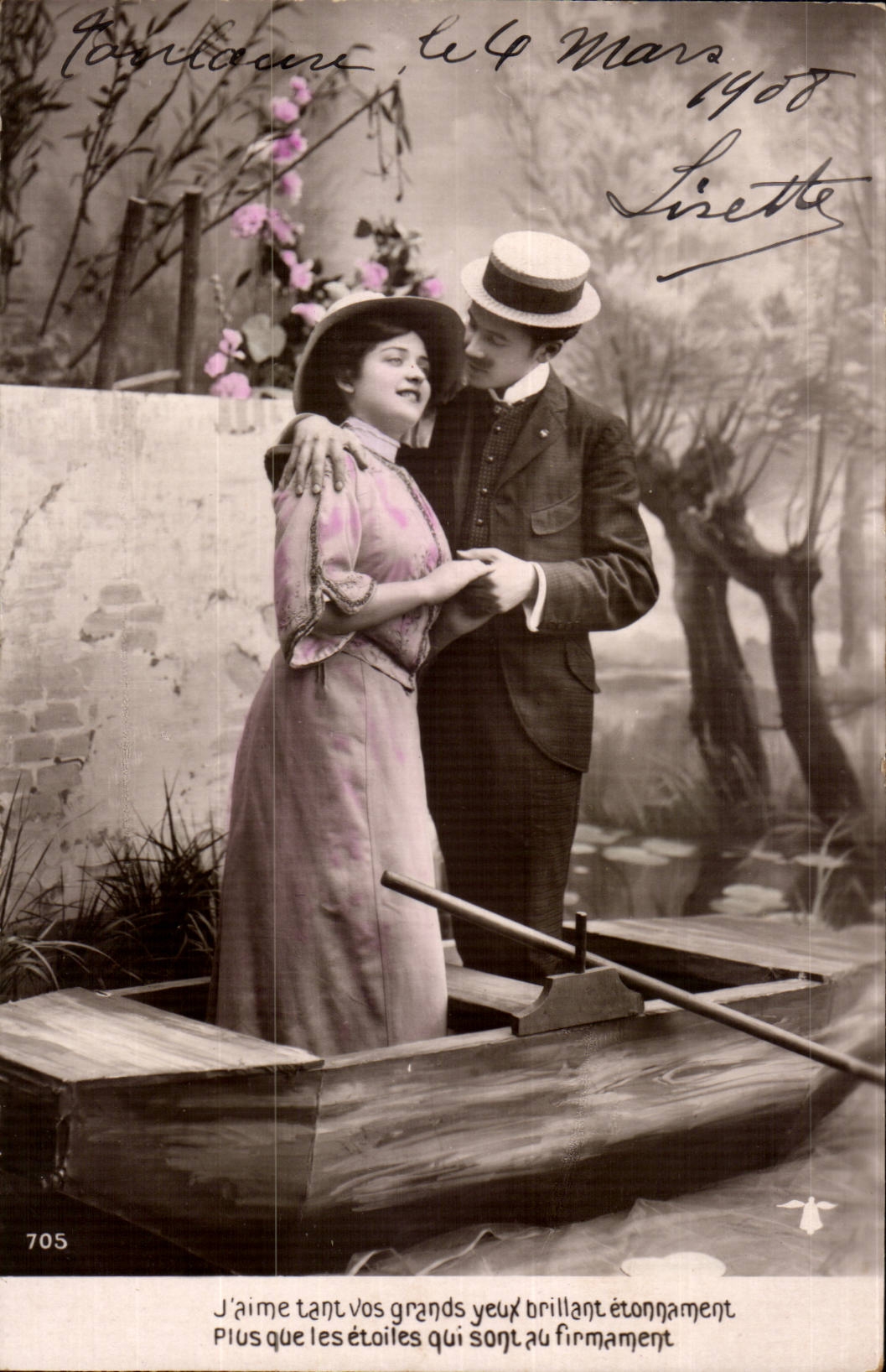 Paar in einem Boot — Toulouse, 4. März 1908 — unbekannter Verlag, Nr. 705