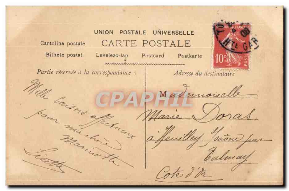 Paar in einem Boot — Toulouse, 4. März 1908 — unbekannter Verlag, Nr. 705 — Rückseite
