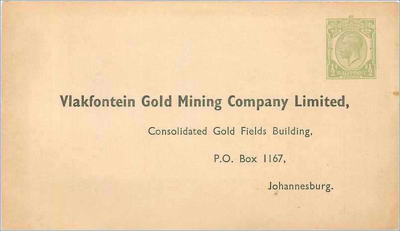 Entier Postal Stationary 1/2 Valkfontein Gold Mining Company Johannesburg