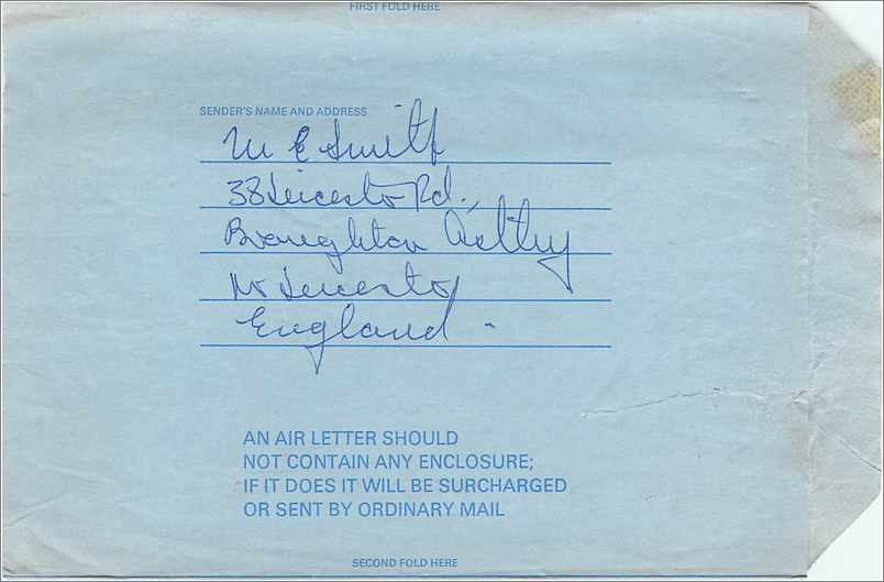 Entier Postal Stationary 9d Aerogram for Concord NH Leicester 1968 — Verso