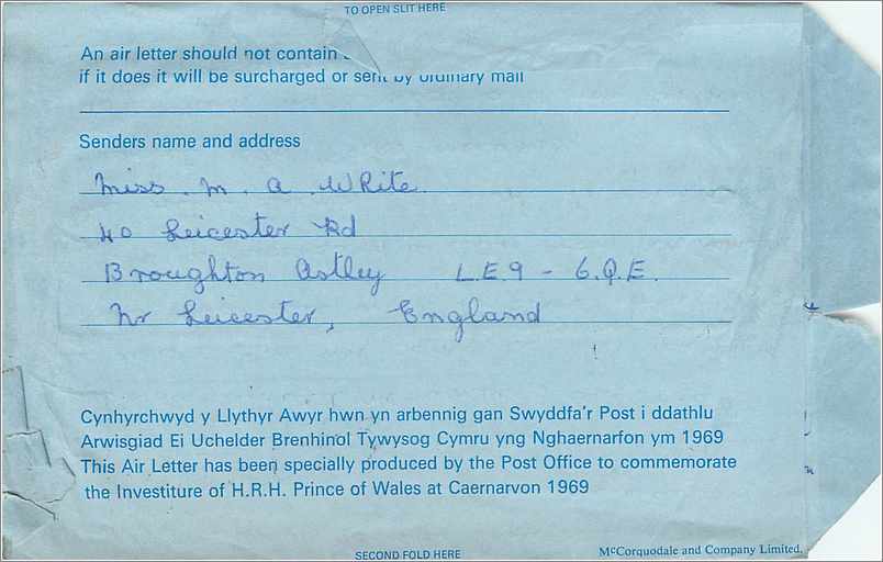 Entier Postal Stationary 9p Aerogram for Concord 1969 Leicester — Verso