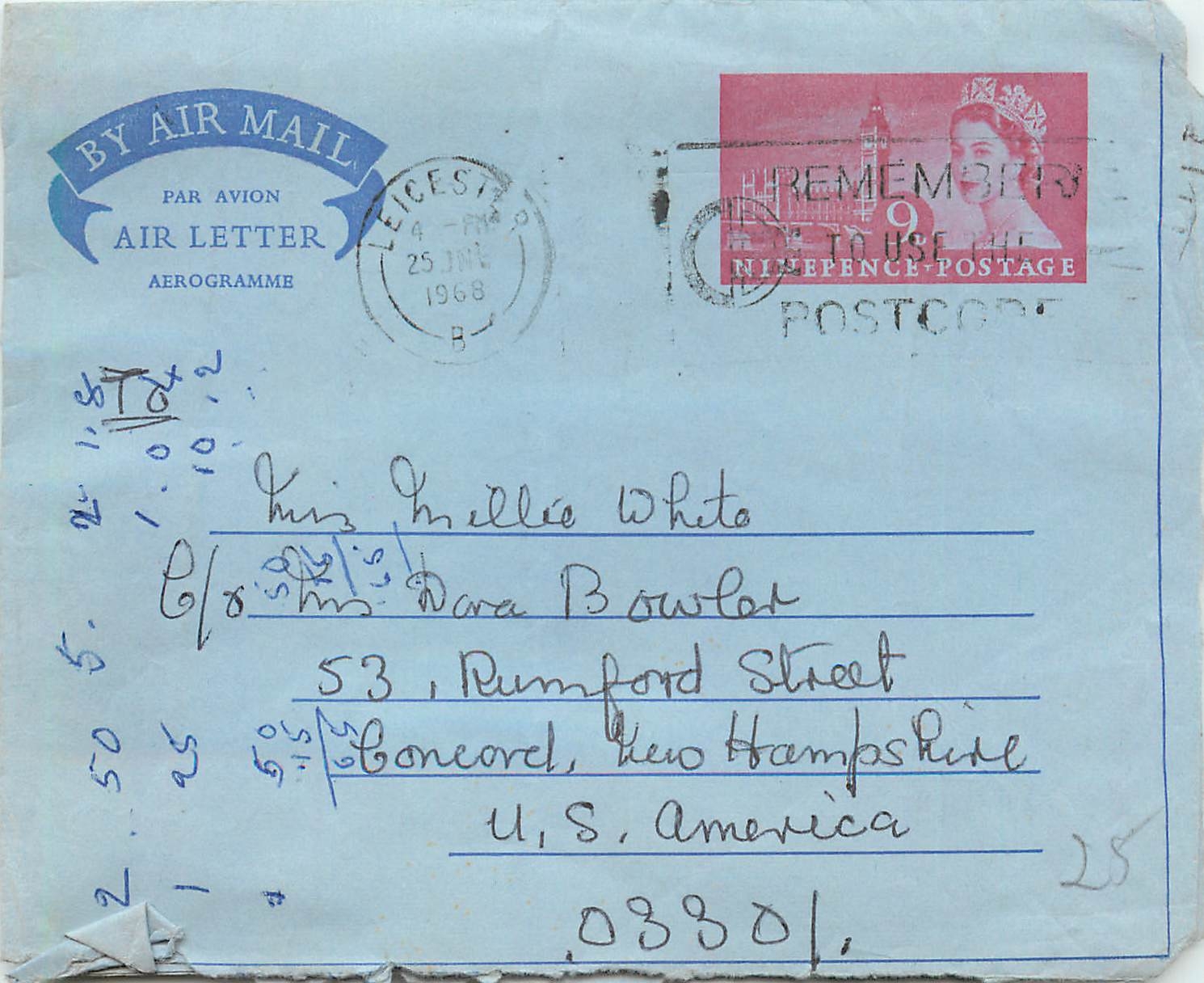Entier Postal Stationary 6d Aerogram for Concord 1968 Leicester